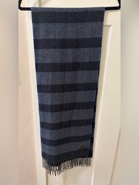 HIckey Freeman 100% Cashmere Scarf Checkered, Navy and Gray
